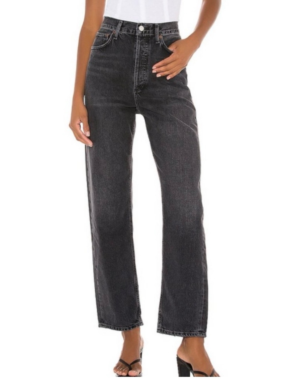 AGOLDE 90's Mid Rise Loose Jeans Photogram Black Sz 22